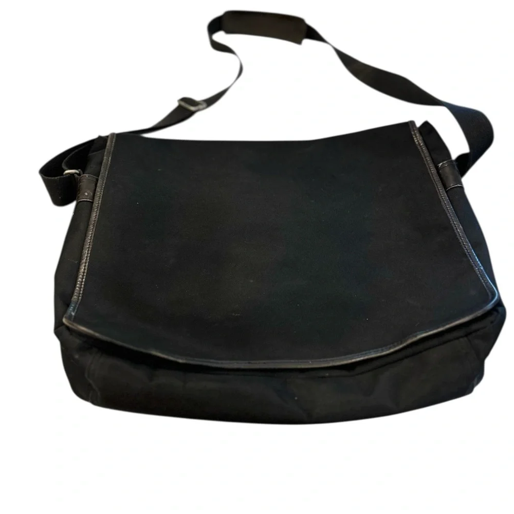 Banana Republic Black Greyson Messenger Bag with Leather Trim